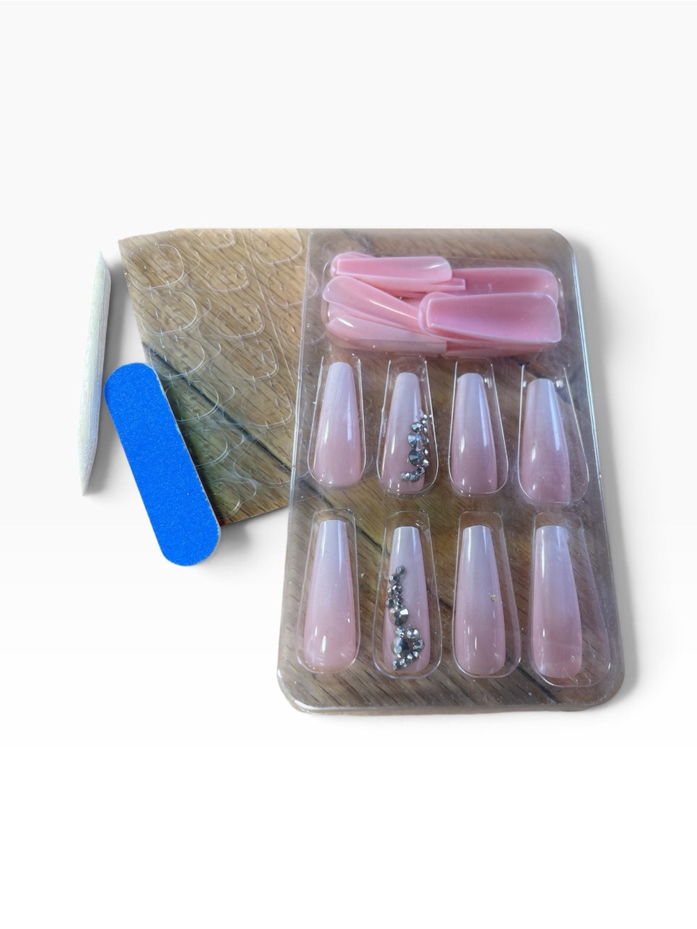 Pink Press-On Nails Set with Rhinestones